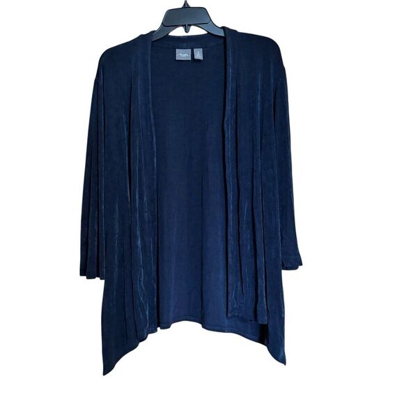 Chicos Travelers Cardigan Womens XL 3 Blue Open Slinky Asymmetrical Open Sweater - Picture 1 of 9